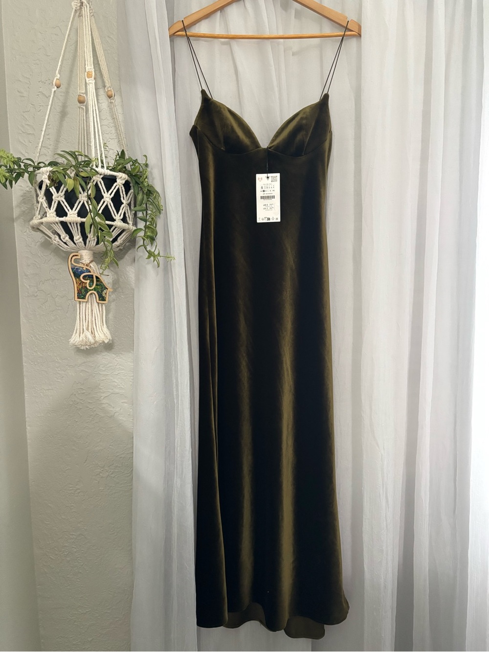 Zara Olive Green Velvet Dress